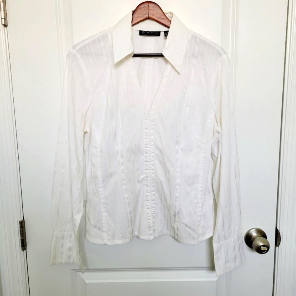 INC International Concepts Subtle Pinstripe Shiny Shirt w/ Clasps & Buttons 10
